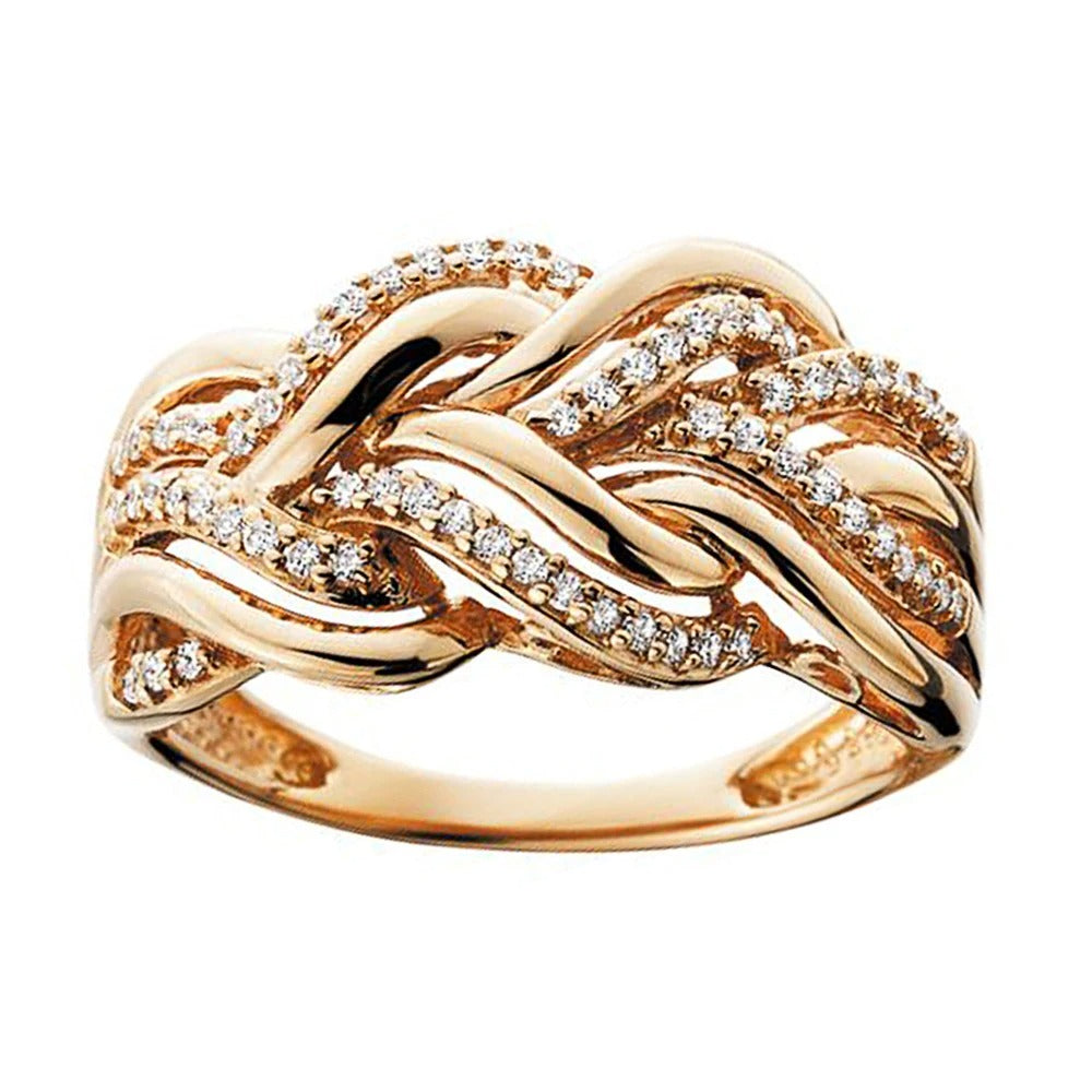 Huitan Gold Color Twist Design CZ Ring