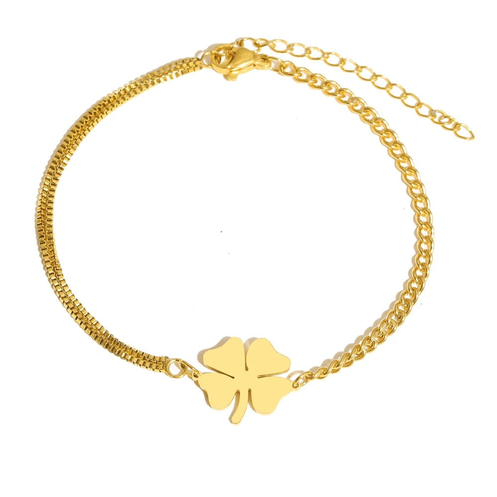 Stainless Steel Lucky Clover Bracelet Gold