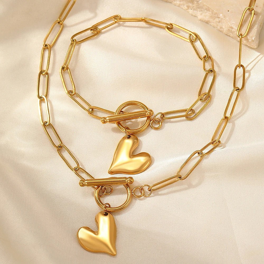 Minimalist Stainless Steel Heart Chain Necklace Gold