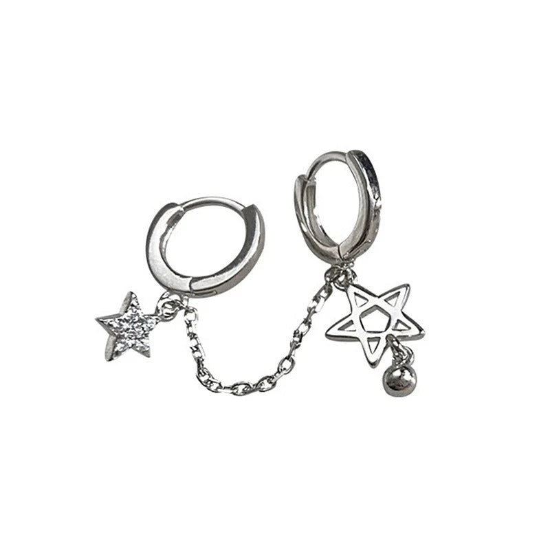 Silver Star Chain Double Ear Hole Earrings