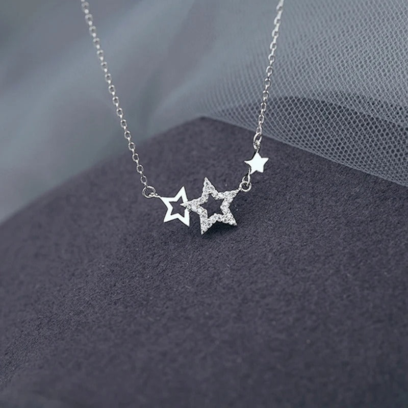 925 Sterling Silver Star Pendant Necklace with Zircon 45cm