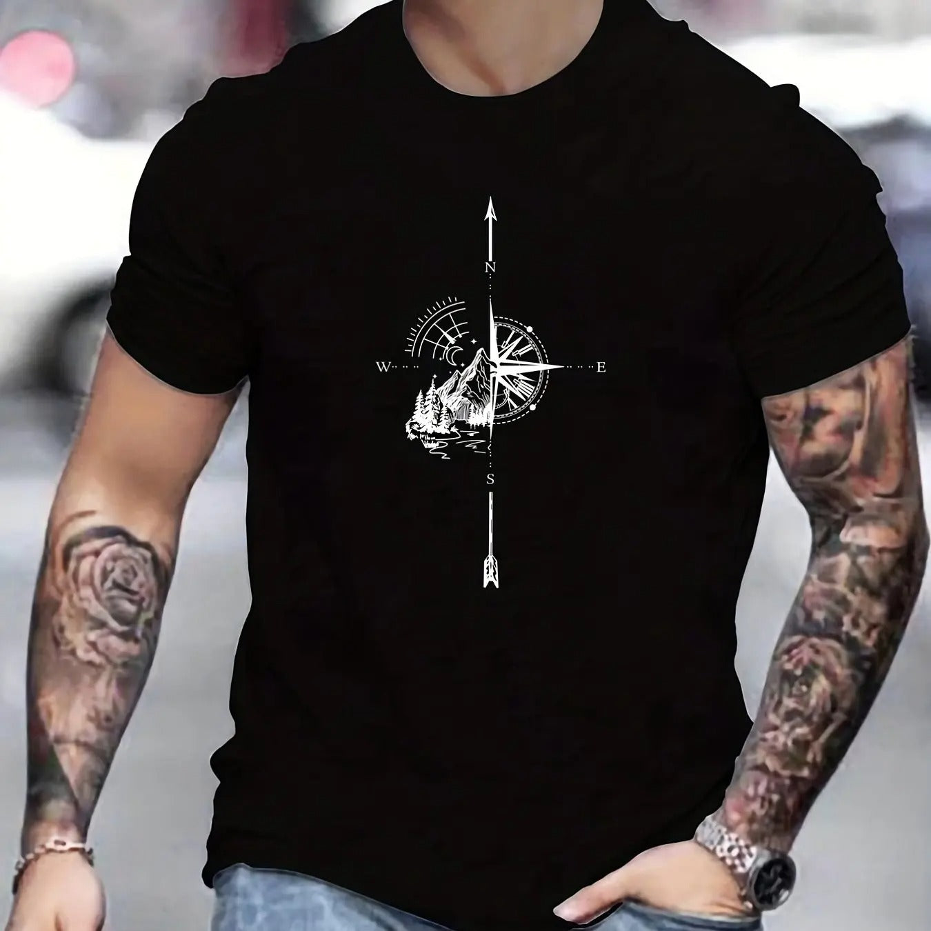 Men’s Mountain Compass Print T-Shirt