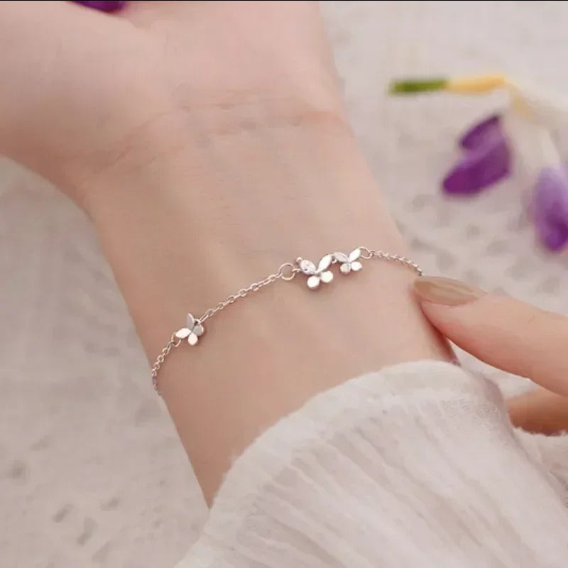 925 Sterling Silver Diamond-Studded Butterfly Bracelet