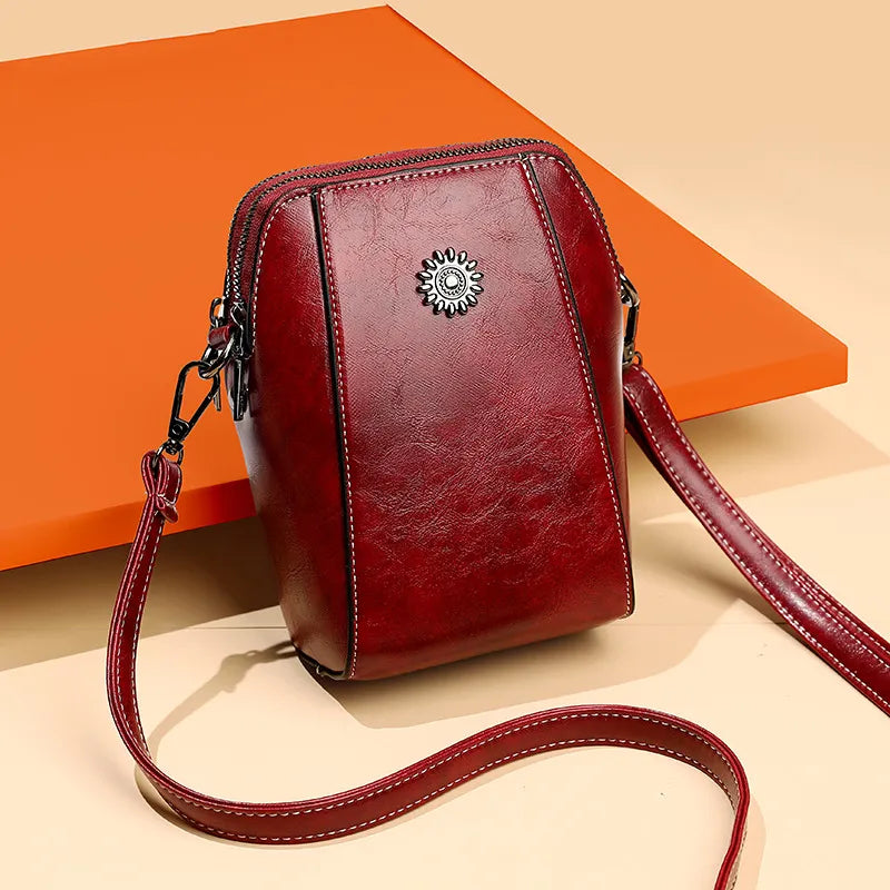 Women Simple Solid Color PU Zipper Mini Crossbody Bag