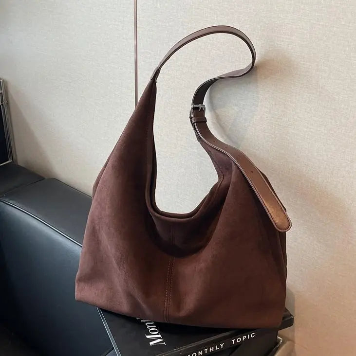 Women Fashion Casual Solid Color Suede Large Capacity Shoulder Bag