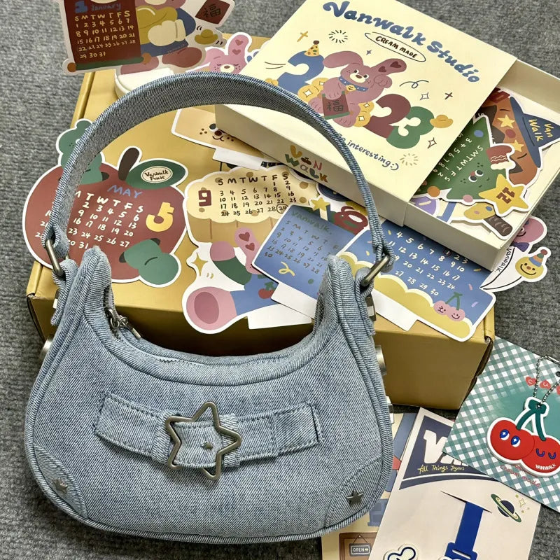 Women Fashion Retro Denim Star Shoulder Bag