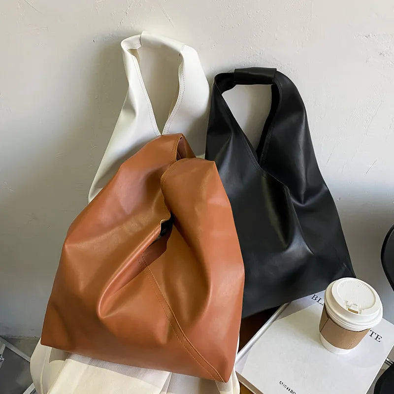 Solid Color Large Capacity PU Shoulder Bag