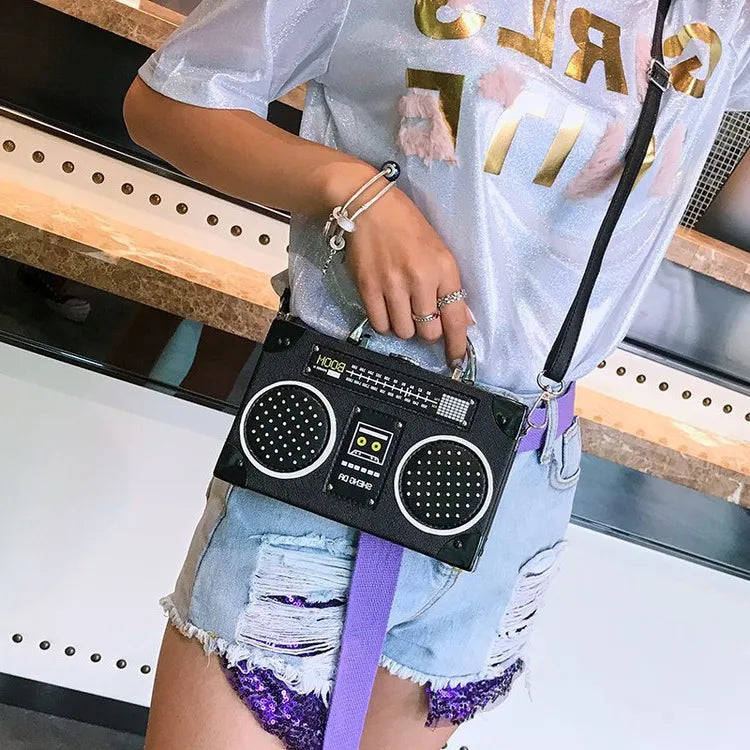 Radio Shape Women Creative Design Square Shoulder Handle Bag