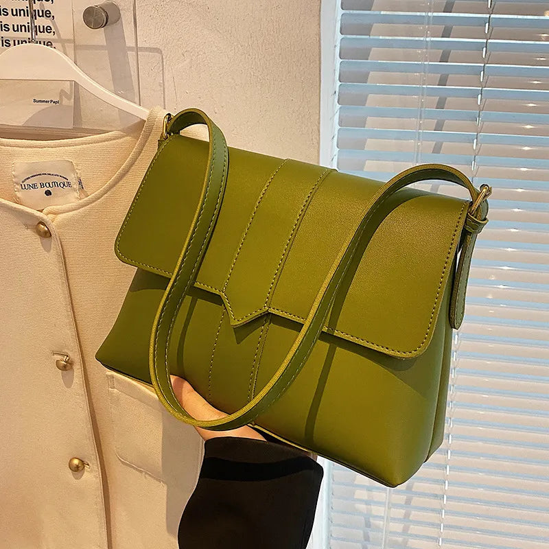Women Retro Casual Simple Solid Color Shoulder Bag