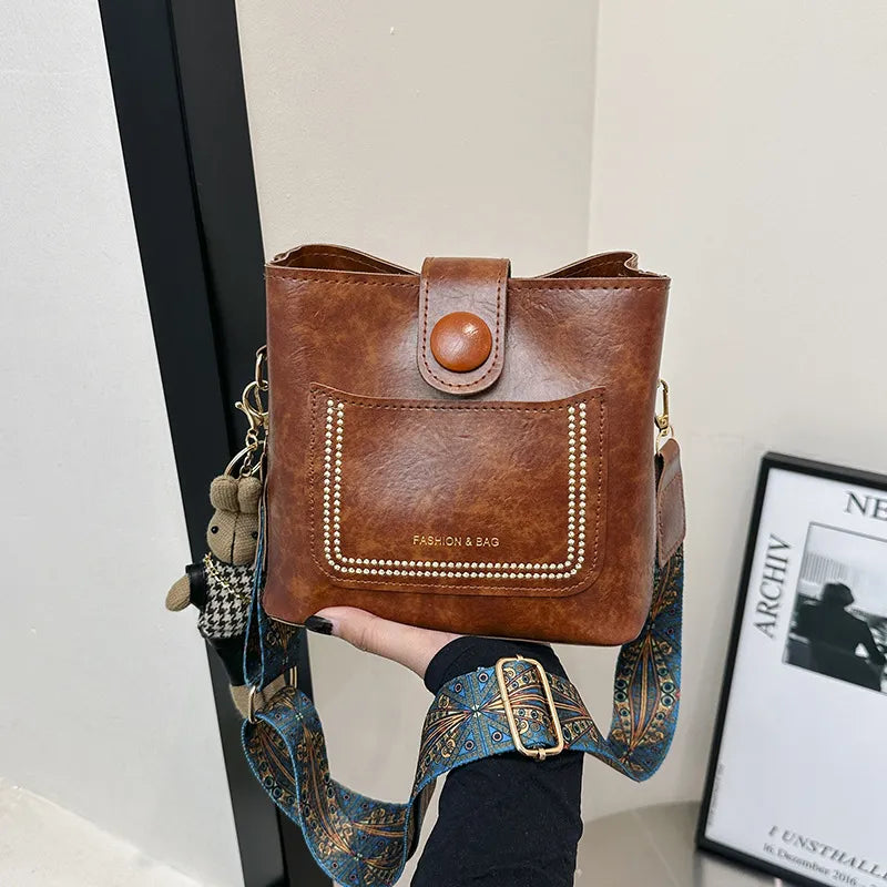 Women Bucket Rabbit Pendant Shoulder Bag