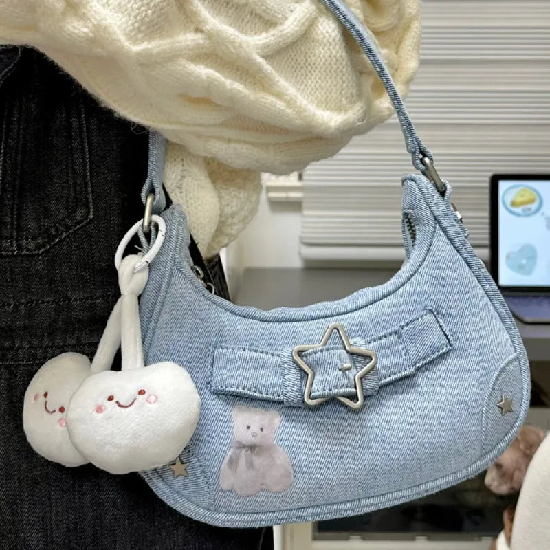 Women Fashion Retro Denim Star Shoulder Bag