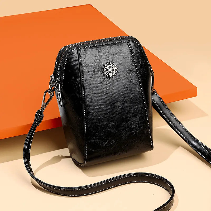 Women Simple Solid Color PU Zipper Mini Crossbody Bag