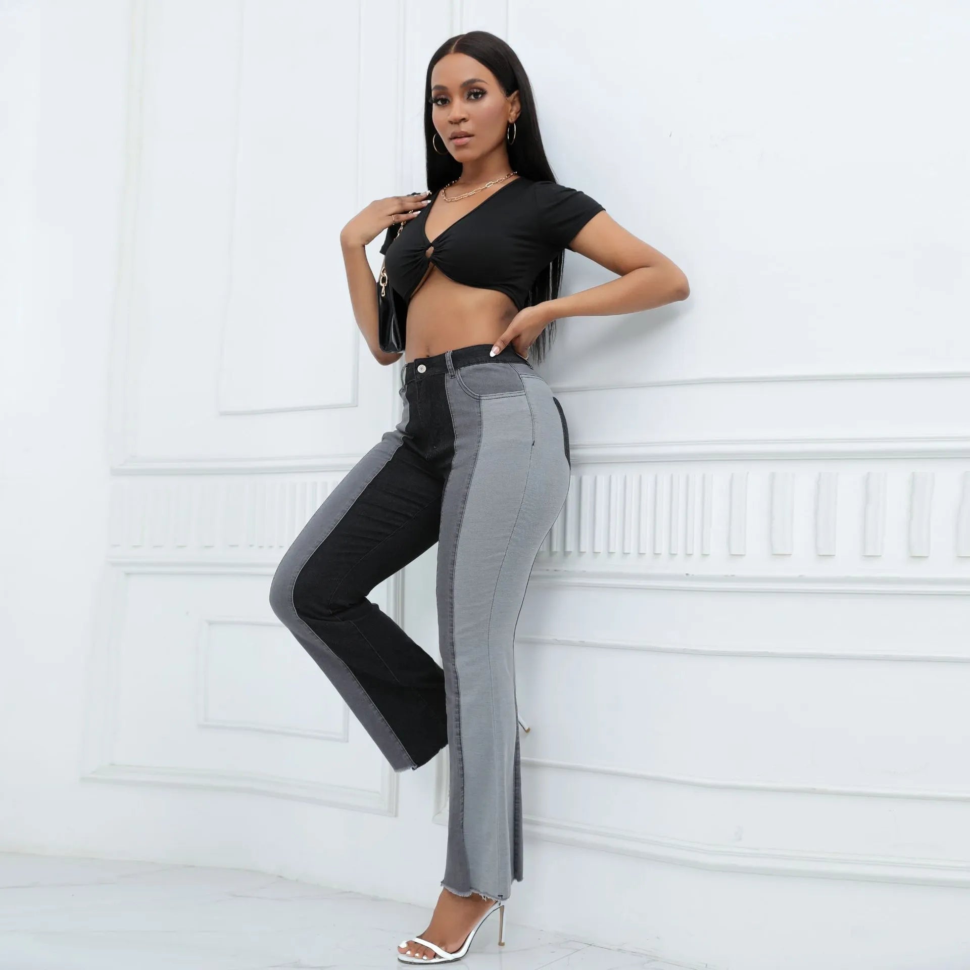Color Block Stretch Straight Jeans