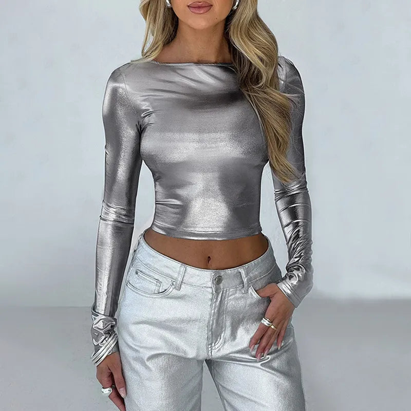 Women Winter Fashion Slim-Fit Long-Sleeved Crop Top