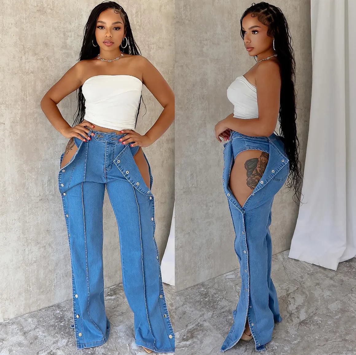 Women Fashion Button Jeans
