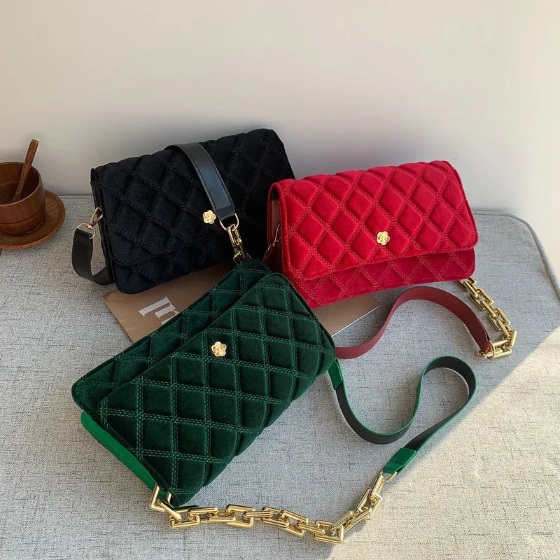 Women Fashion Suede Rhombus Shoulder Bag