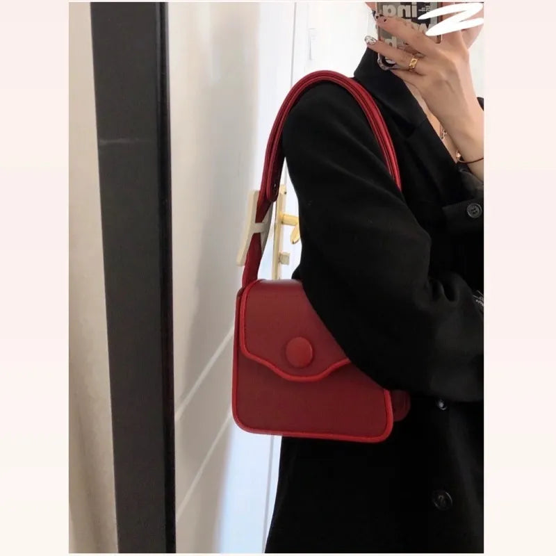Women Fashion Solid Color Red Shoulder Bag