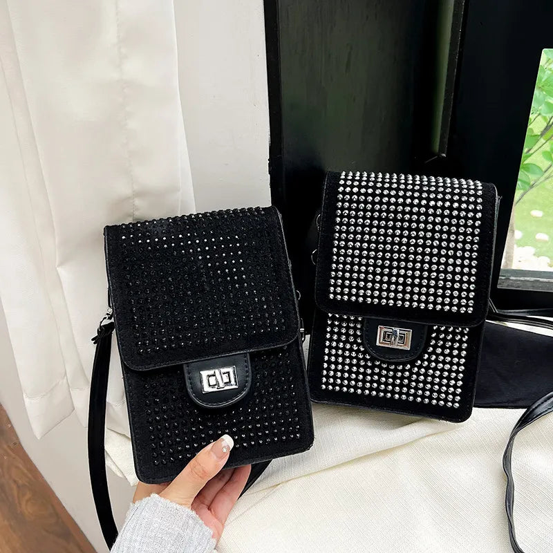 Wholesale Women Fashion Mini Rectangular Rhinestone Lock Crossbody Bag