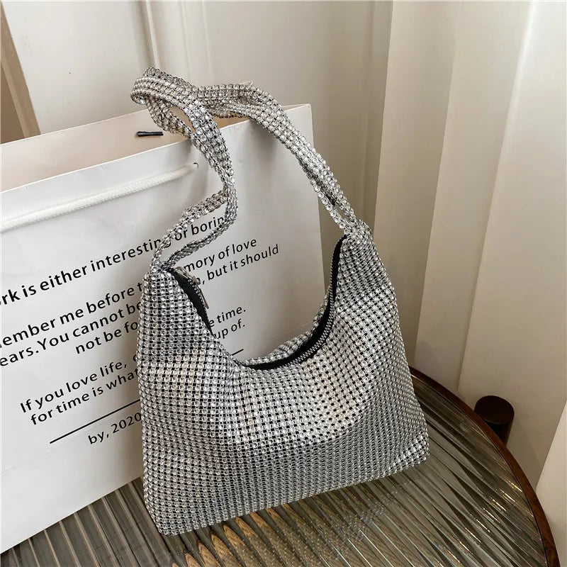 Rhinestone Zipper Shoulder Underarm Bag