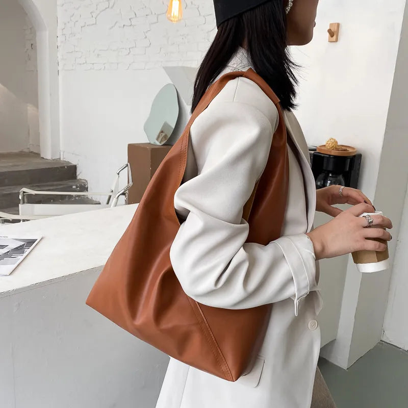 Solid Color Large Capacity PU Shoulder Bag