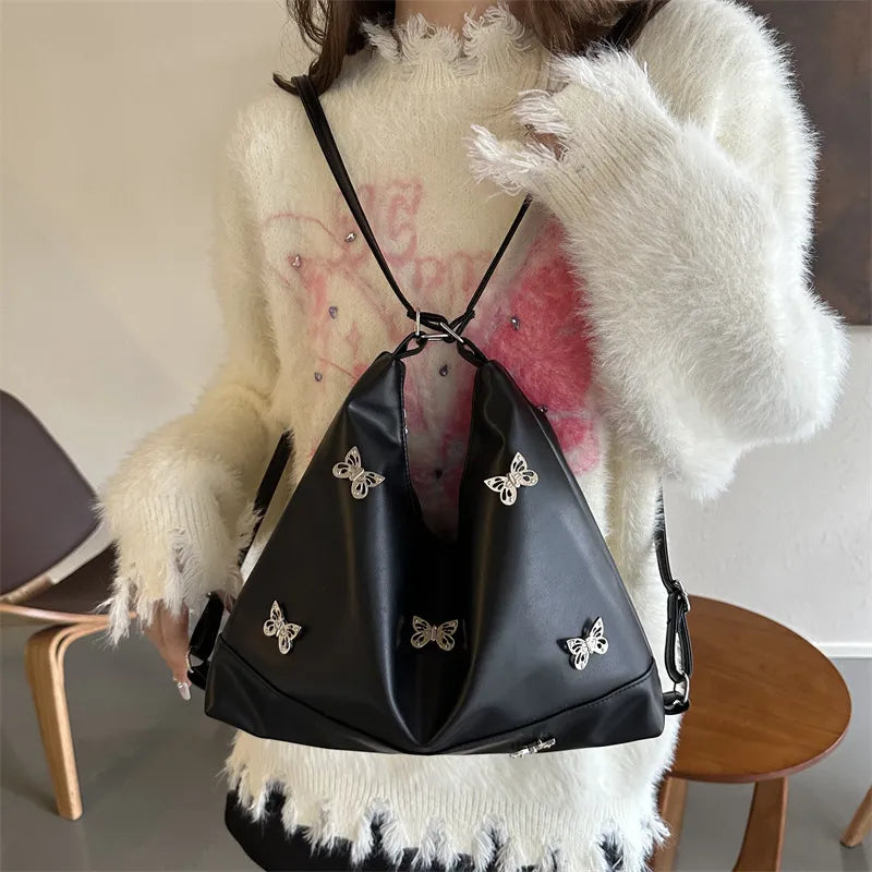 Solid Color Butterfly Rhinestone Large Capacity Shoulder Bag