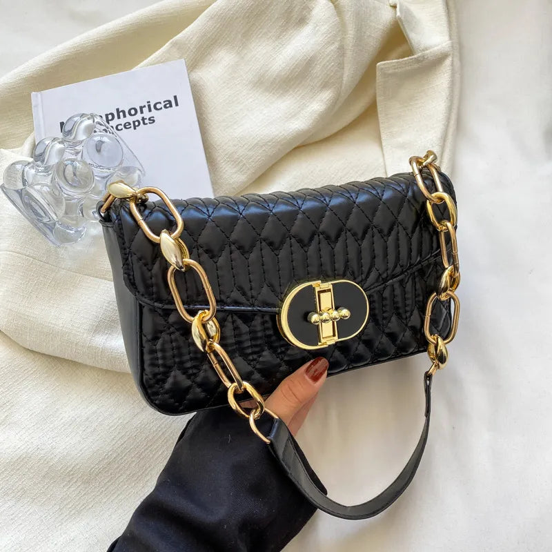 Rhomboid Flap Lock Square Shoulder Bag