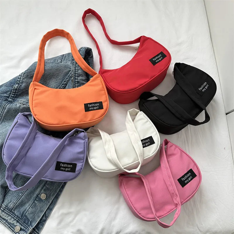 Women Fashion Solid Color Zipper Canvas Shoulder Bag