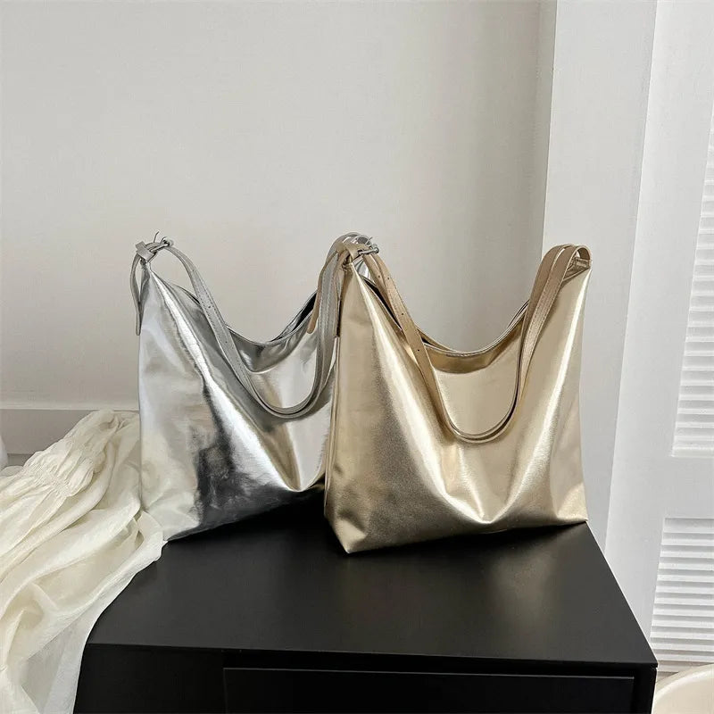 Solid Color Large Capacity Shoulder Tote Bag