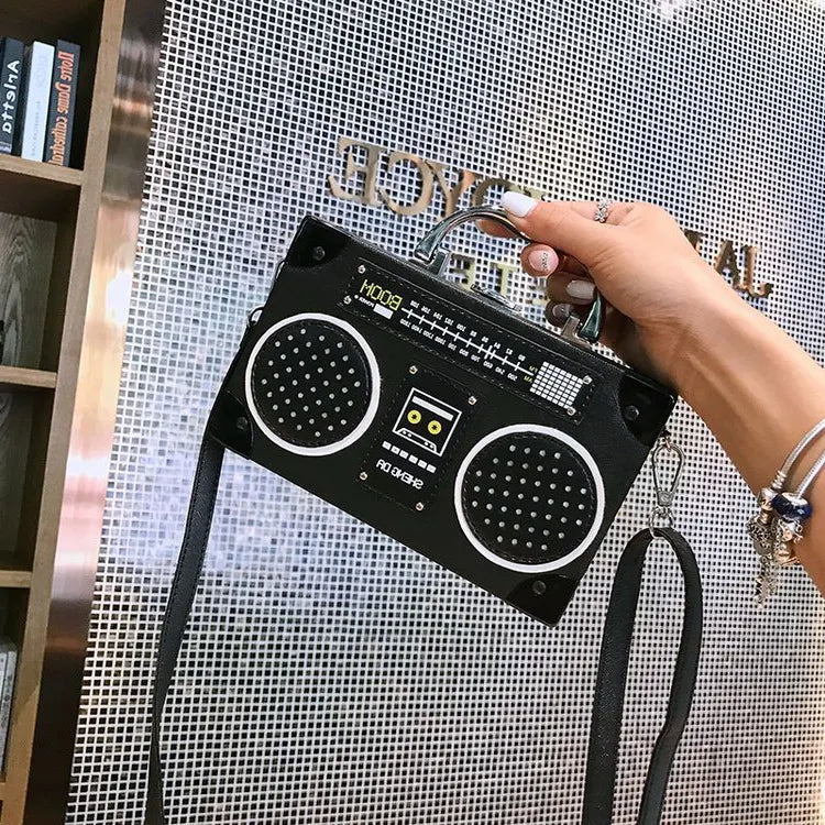 Radio Shape Women Creative Design Square Shoulder Handle Bag