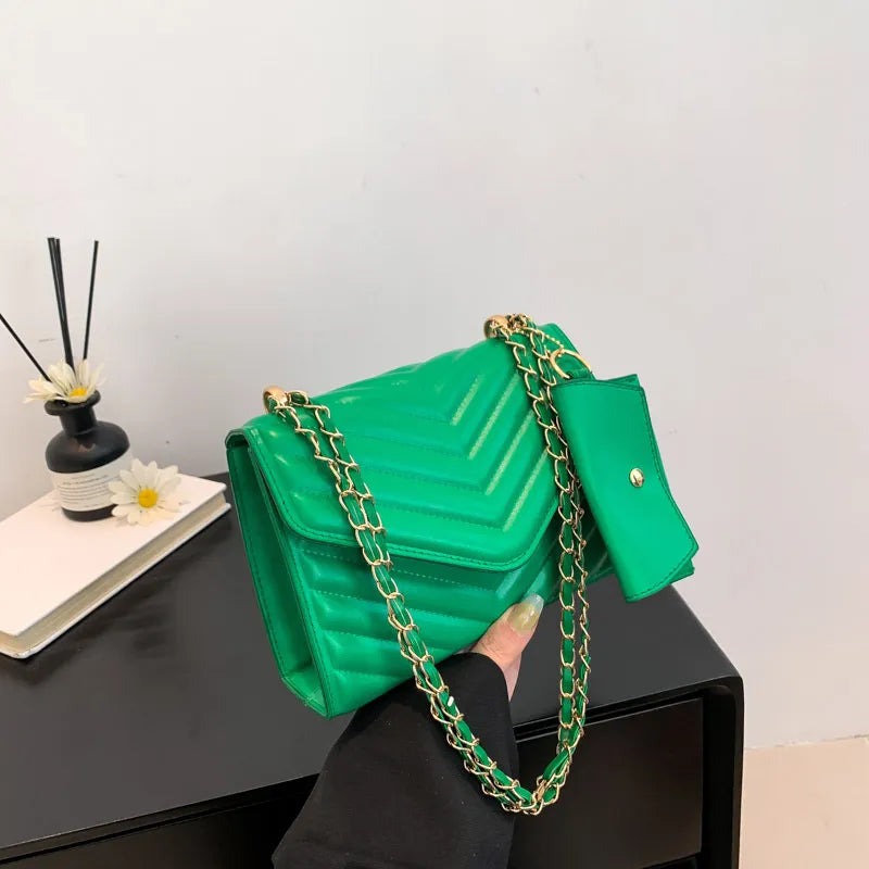 Fashion PU Solid Color Chain Square Shoulder Bag