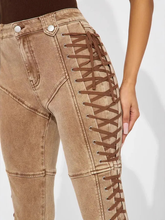 Casual Tight Side Drawstring Jeans