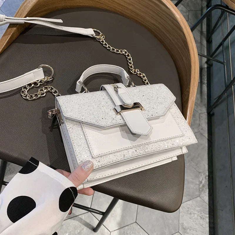 Women Chic Sequin Design Crossbody Handle Square Bag