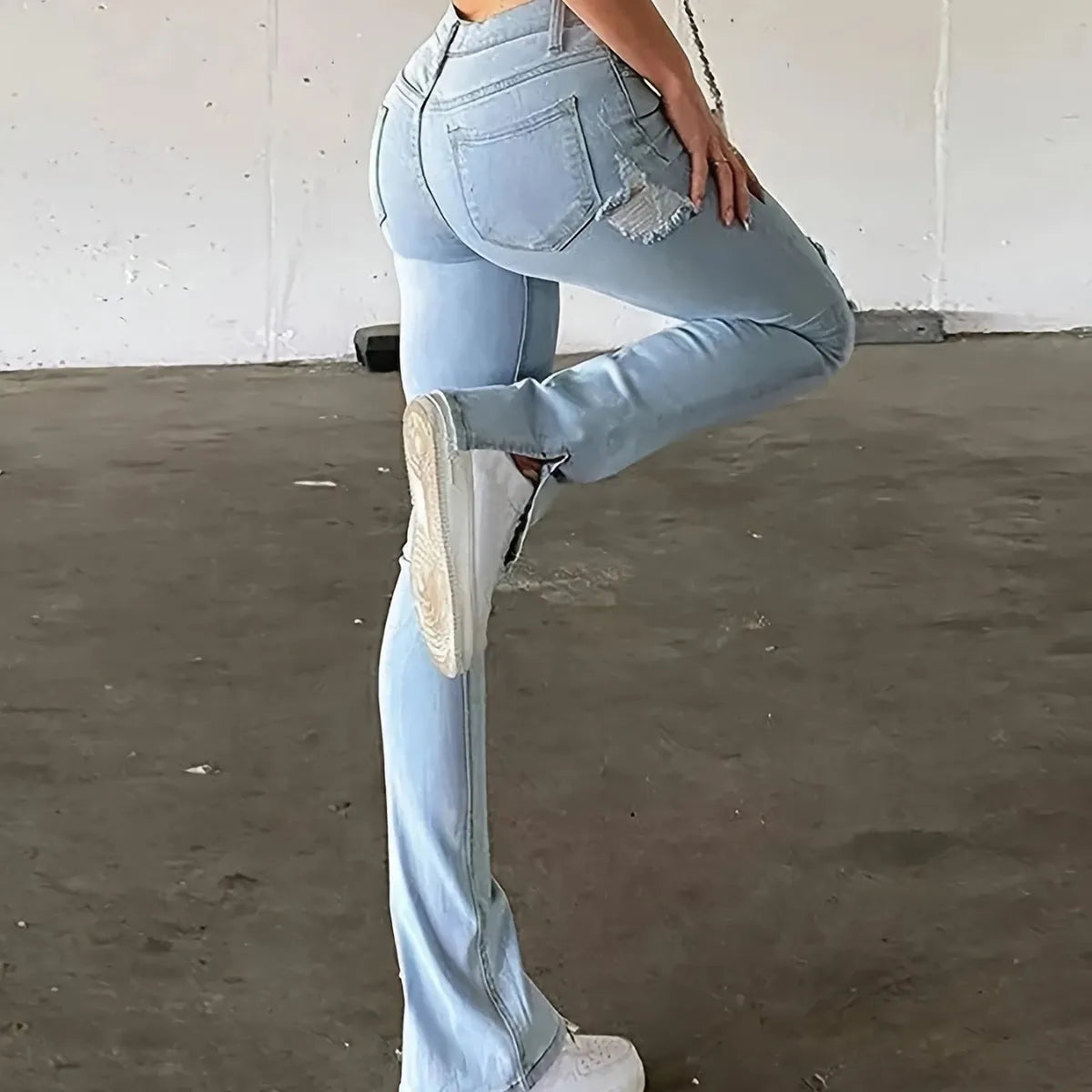 High Waist Stretch Ripped Jeans