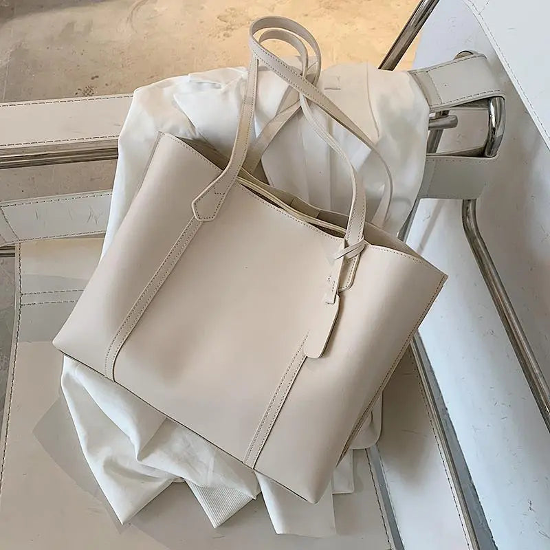 Women Casual Design Solid Color Large Capacity Shoulder Tote Bag
