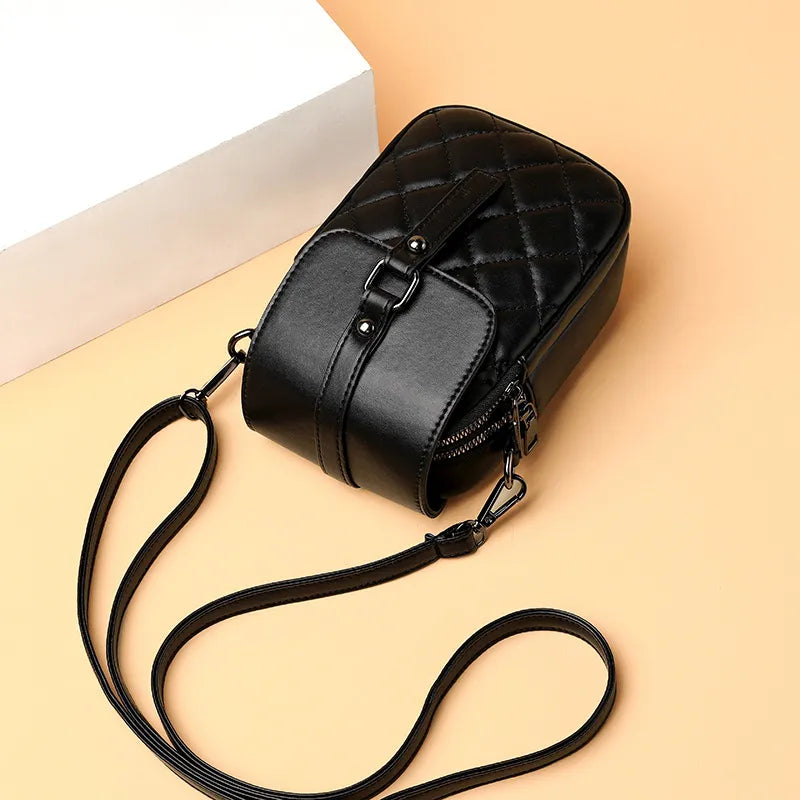 Women Fashion Simple Solid Color Rhombic Embroidery PU Mini Crossbody Bag