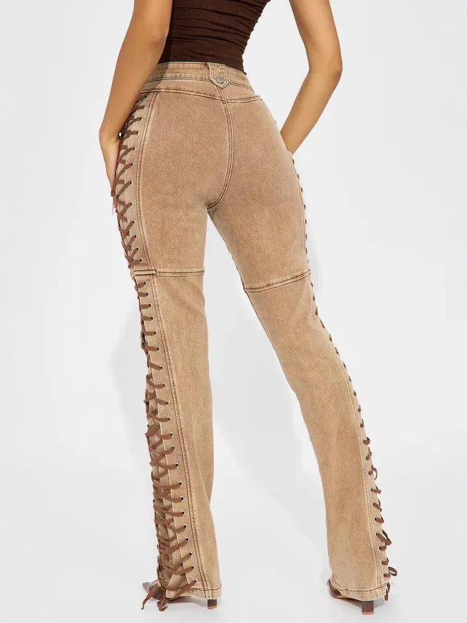 Casual Tight Side Drawstring Jeans