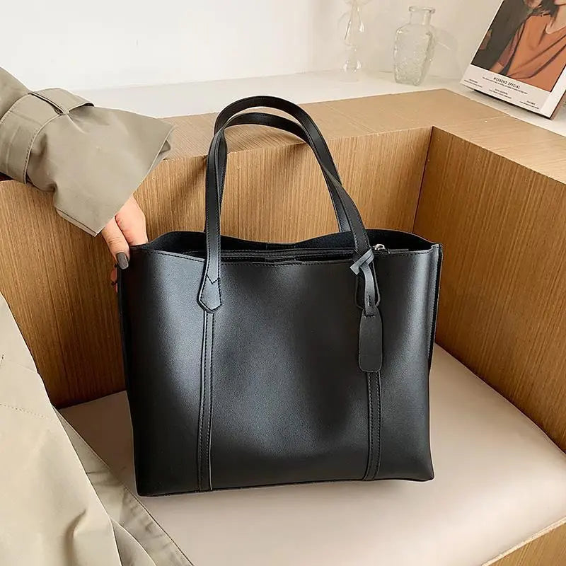 Women Casual Design Solid Color Large Capacity Shoulder Tote Bag