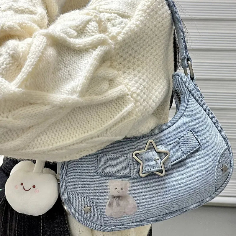 Women Fashion Retro Denim Star Shoulder Bag
