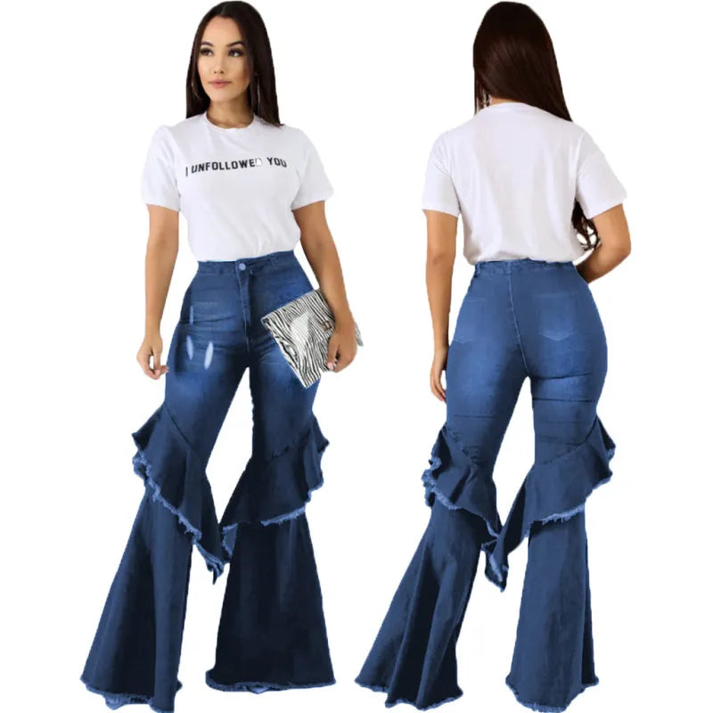 Loose Fringe Flared Jeans