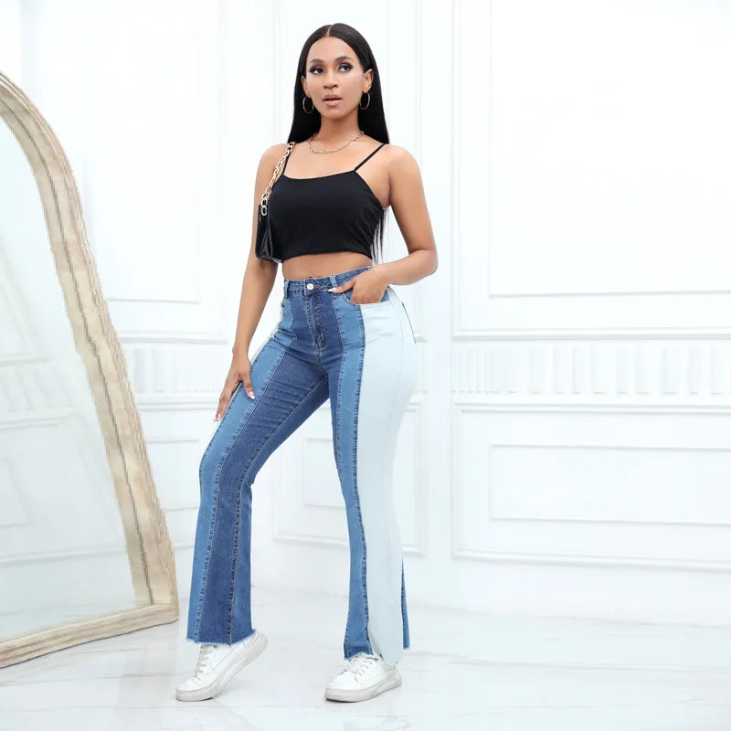 Color Block Stretch Straight Jeans