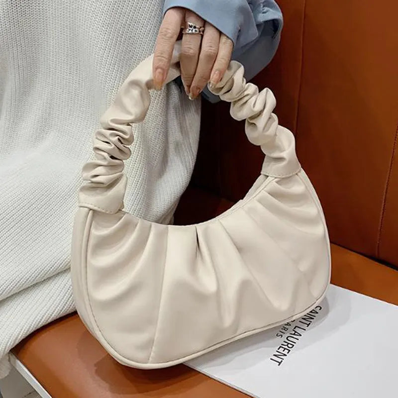 Women Casual Creative Crease Design Solid Color Pu Handle Bag