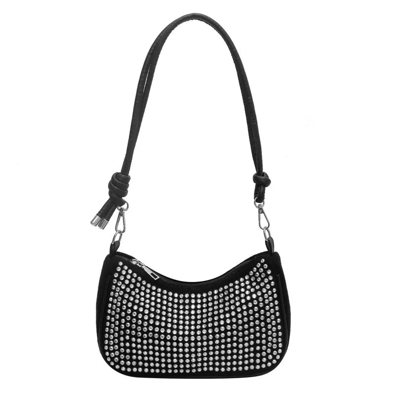 Rhinestone Zipper Shoulder Underarm Bag
