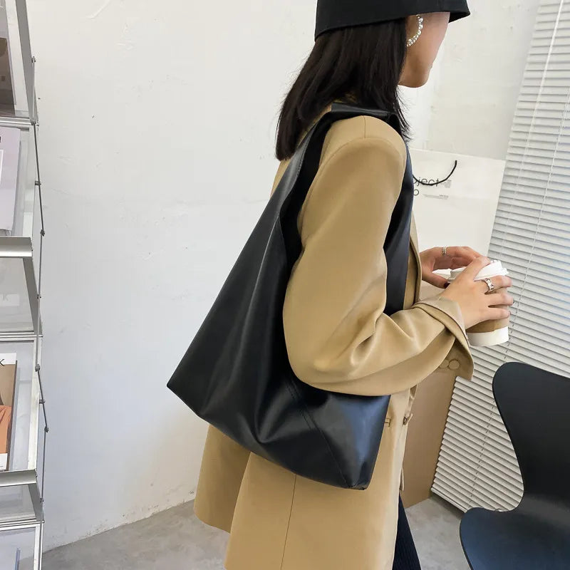 Solid Color Large Capacity PU Shoulder Bag
