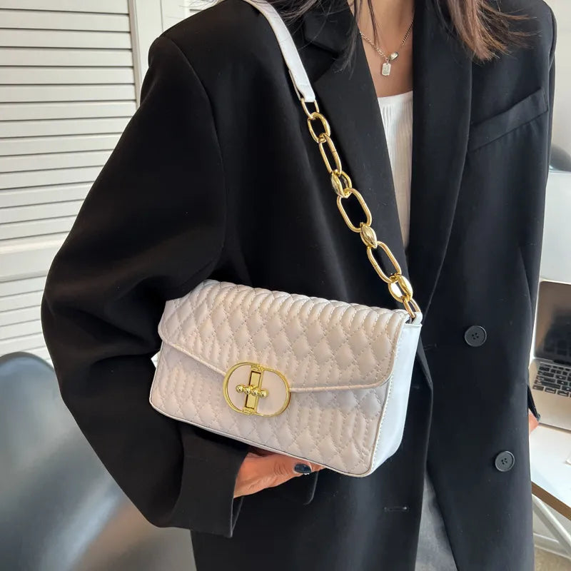 Rhomboid Flap Lock Square Shoulder Bag