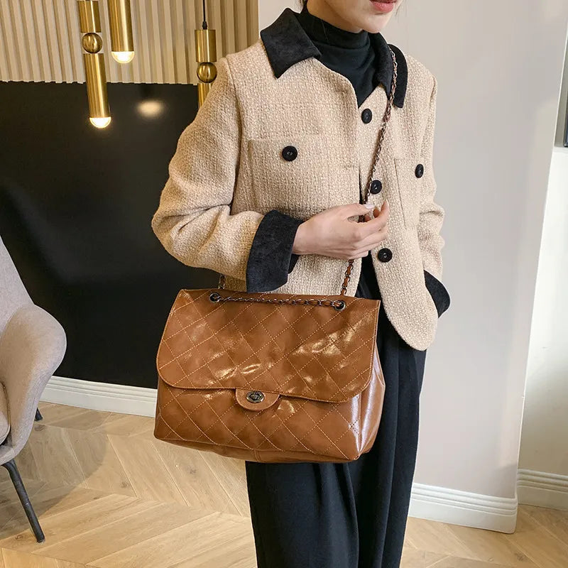 Women Fashionable Large Capacity PU Chain Shoulder Bag