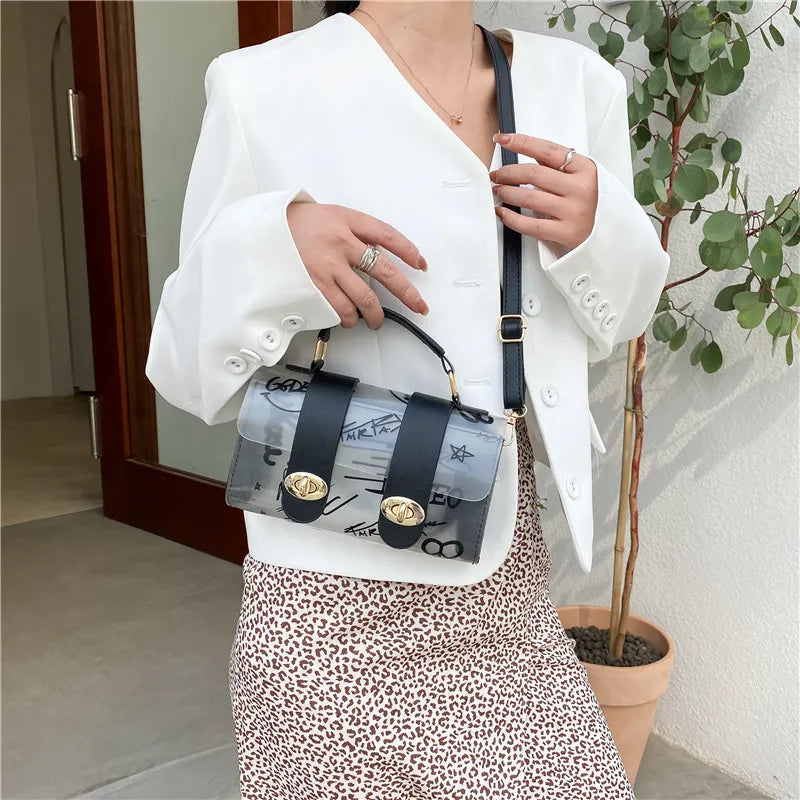 Clear Jelly Bag Women'S Simple Casual Graffiti Bag