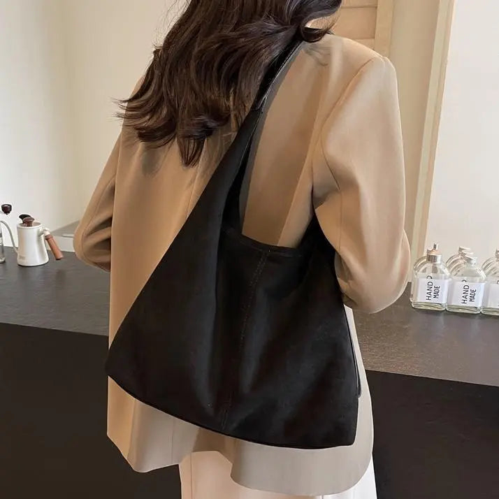 Women Fashion Casual Solid Color Suede Large Capacity Shoulder Bag