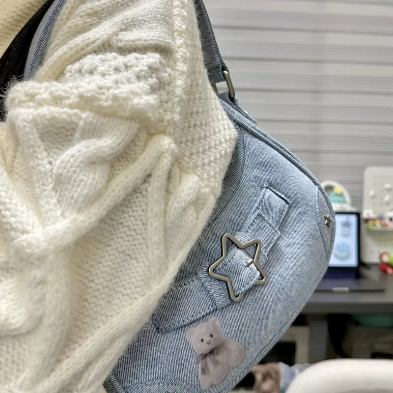 Women Fashion Retro Denim Star Shoulder Bag