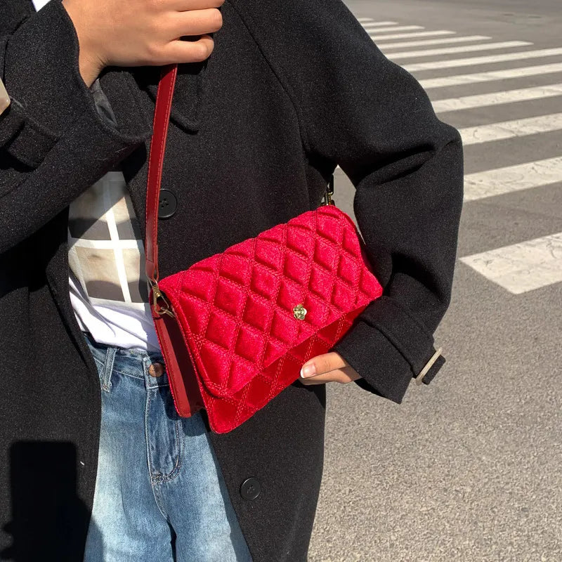 Women Fashion Suede Rhombus Shoulder Bag