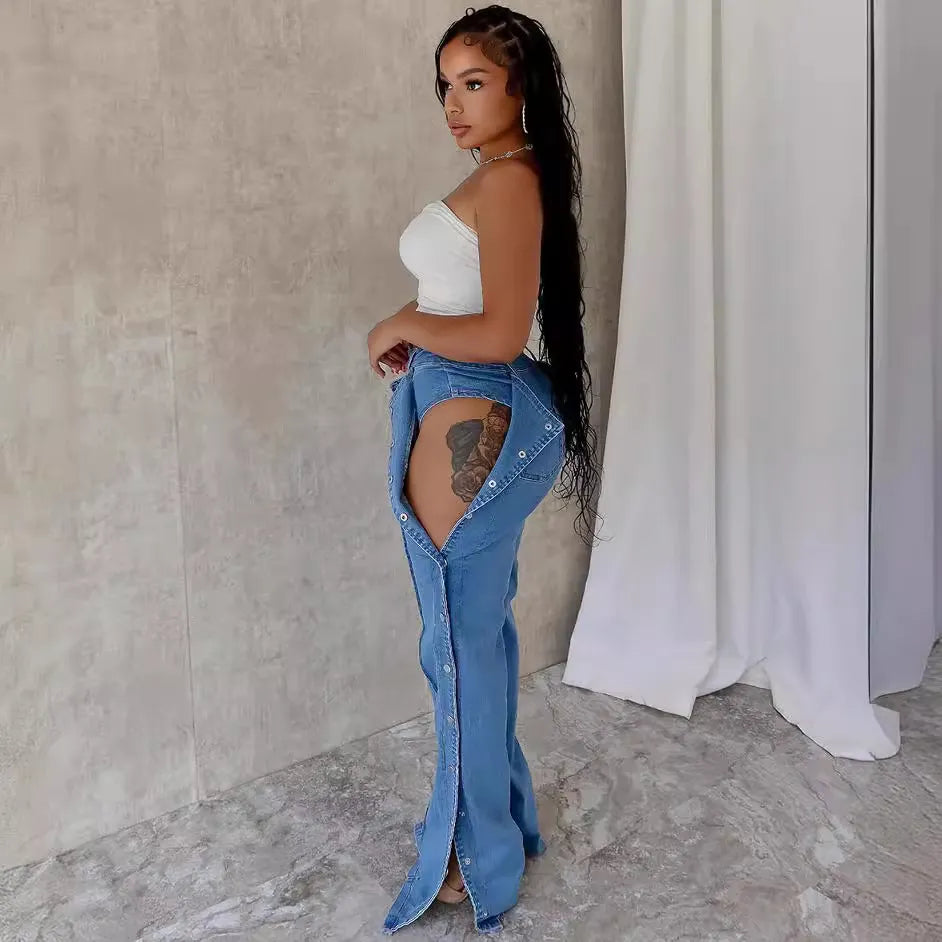 Women Fashion Button Jeans